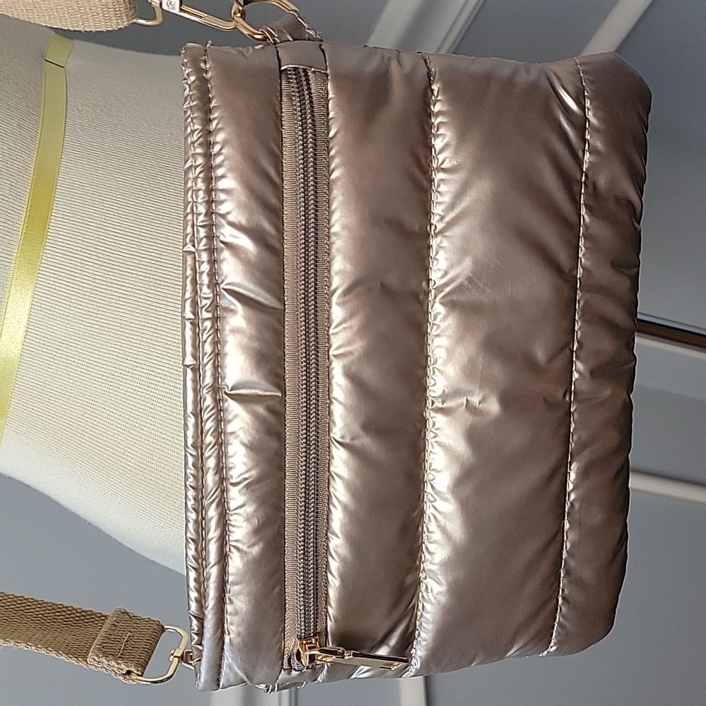 Rose Gold Gold Metallic Puffer Retro‎ Festival Convertible Adjustable Strap Bag - Picture 3 of 12